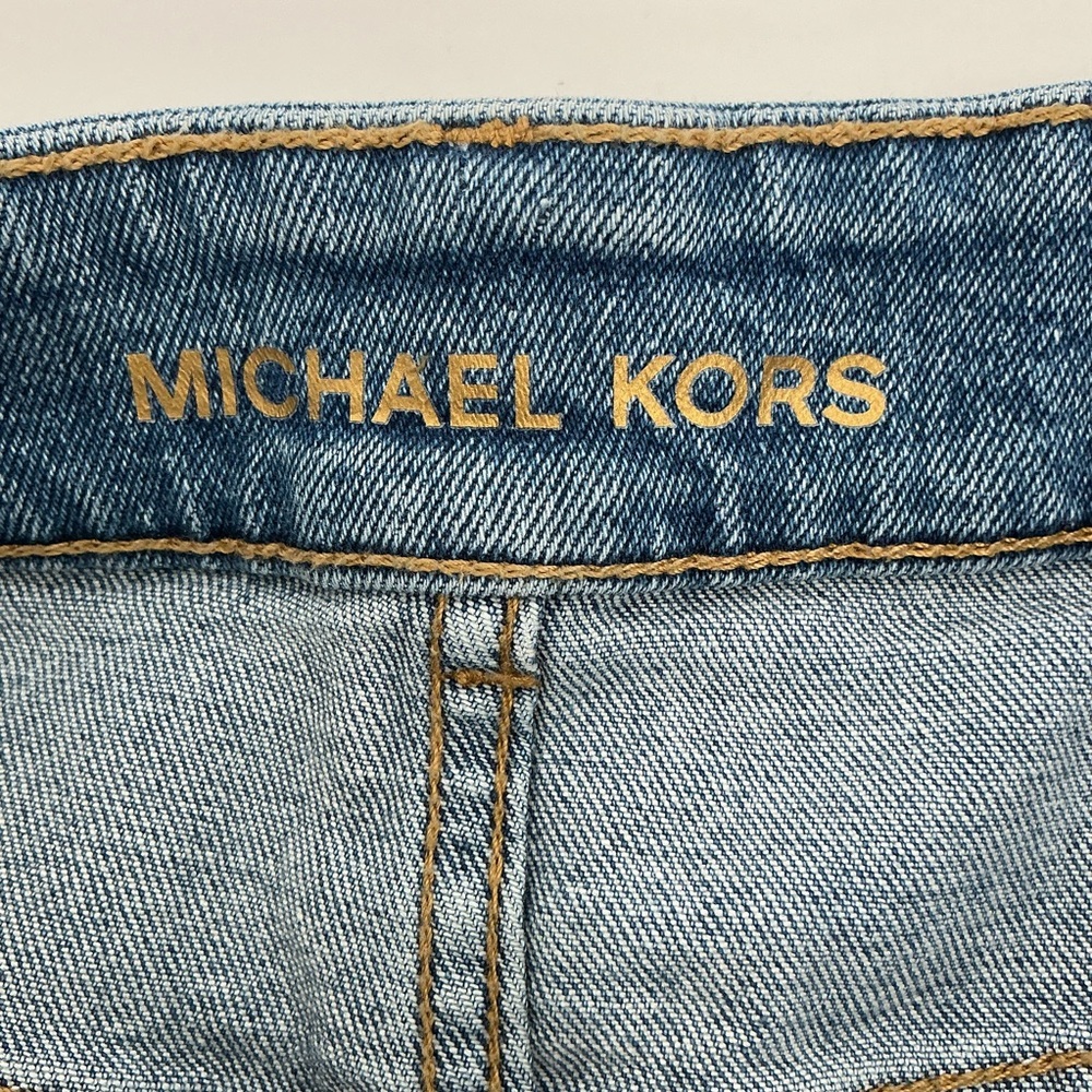 Michael Kors Blue Denim Gold Button Mini Skirt Size 10 - Picture 3 of 7